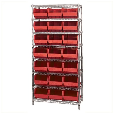 Bsc Preferred 36 x 18 x 74'' - 8 Shelf Wire Shelving Unit with 21 Red Bins WSBQ225R
